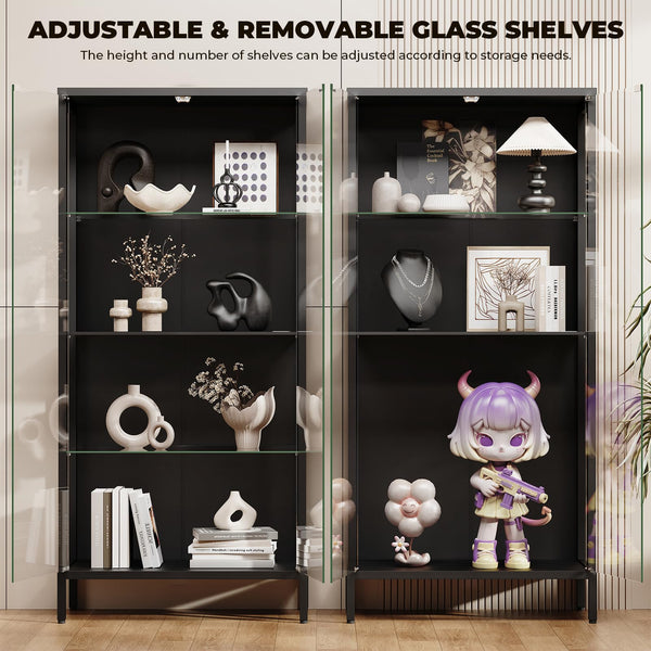 4-Tier Glass Display Cabinet with LED Lights & Motion Sensor