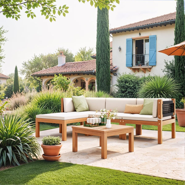 Acacia Wood Outdoor Sectional Sofa Set with Coffee Table