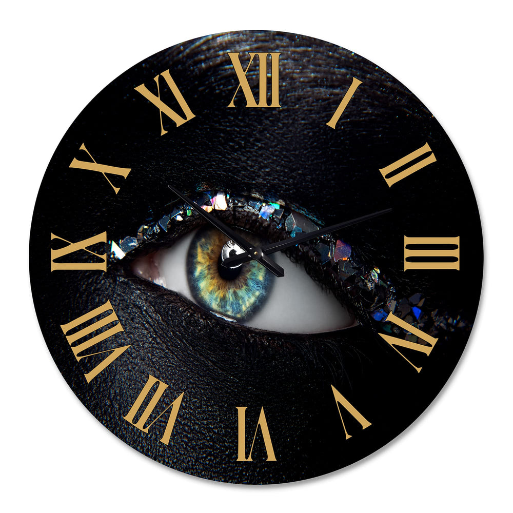 Round Aluminum Decorative Wall Clock – Woman Eyes Multi-Color Print
