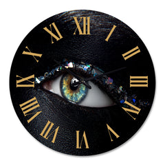 Round Aluminum Decorative Wall Clock – Woman Eyes Multi-Color Print