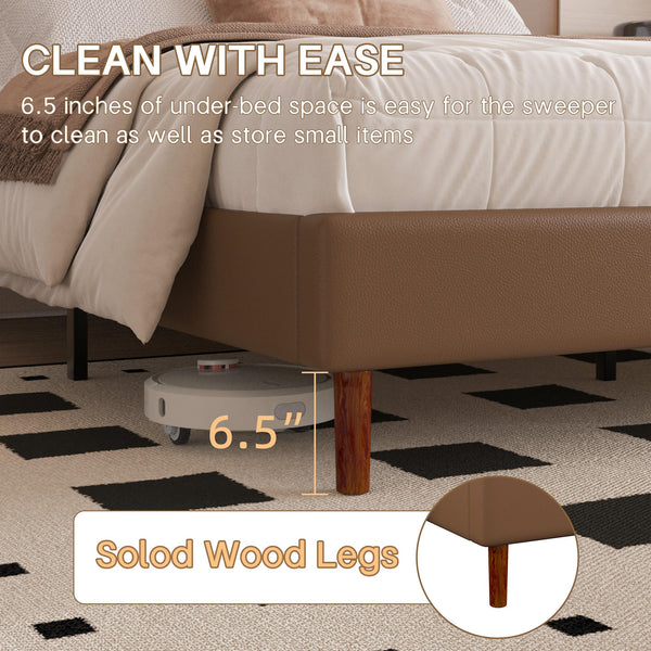 Faux Leather Platform Bed Frame with Adjustable Headboard