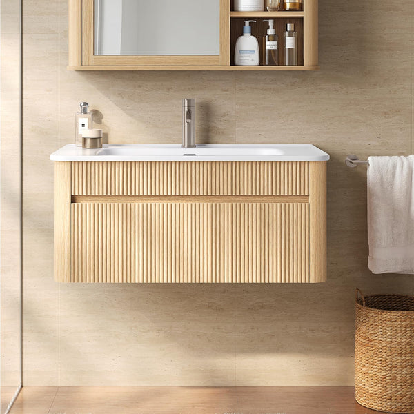 30" Wall-Mounted Bathroom Vanity with Ceramic Sink