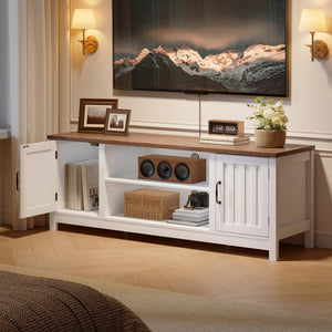 54" Farmhouse TV Stand with Storage Cabinets & Fluted Doors