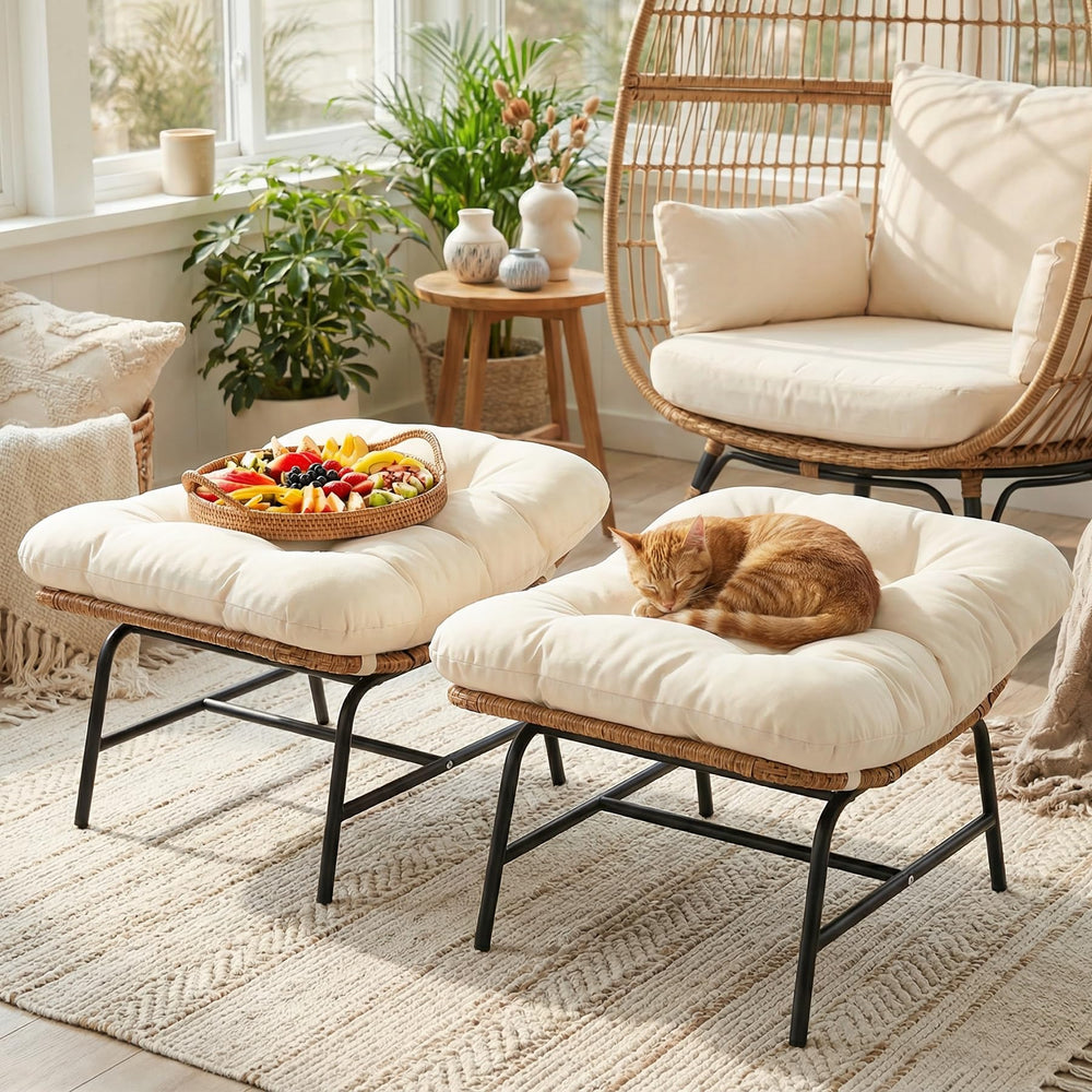 Outdoor Wicker Ottoman Set of 2