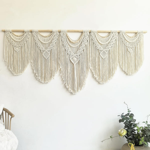 Extra Large Macrame Wall Hanging – 71"W x 32"H Boho Woven Tapestry