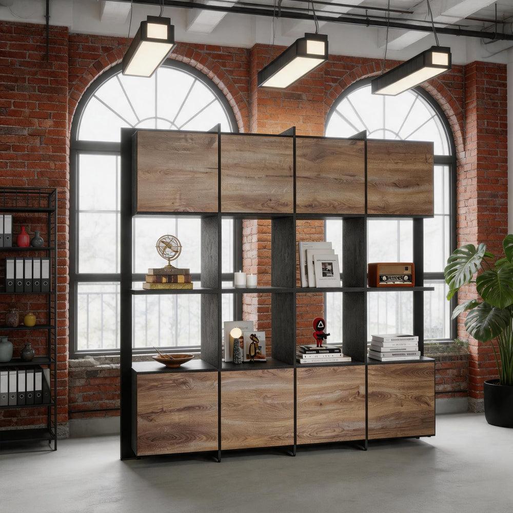 Tall Bookcase with Storage Cabinets & Open Shelves