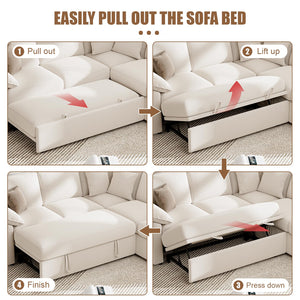 L-Shaped Sectional Sleeper Sofa with Pull-Out Bed and Storage