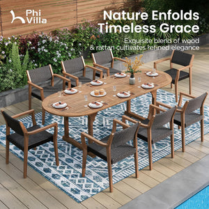 9-Piece Acacia Wood Outdoor Dining Set with Extendable Table