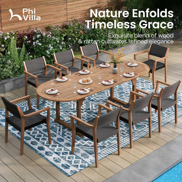 9-Piece Acacia Wood Outdoor Dining Set with Extendable Table