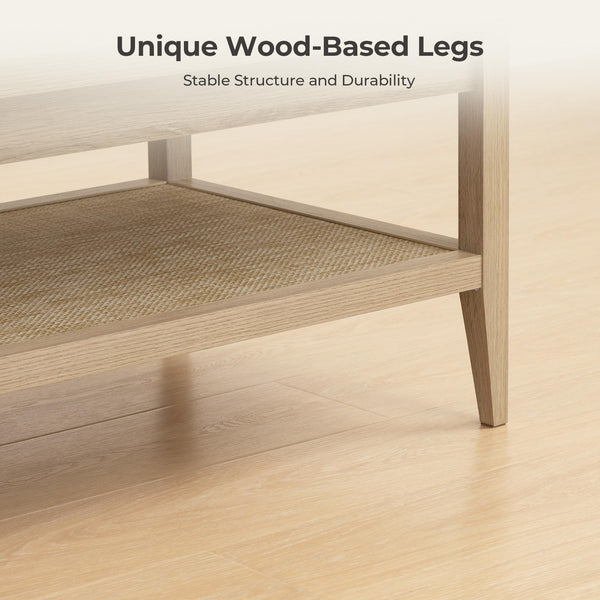 Rattan Coffee Table with 2-Tier Storage Shelf