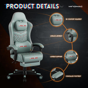 Ergonomic Gaming Chair with Retractable Footrest & Lumbar Support – 400 lb Capacity