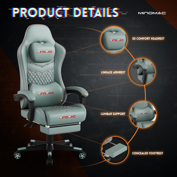 Ergonomic Gaming Chair with Retractable Footrest & Lumbar Support – 400 lb Capacity