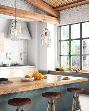 Hand Blown Art Glass Pendant Light – Modern Kitchen Island & Dining Room Fixture