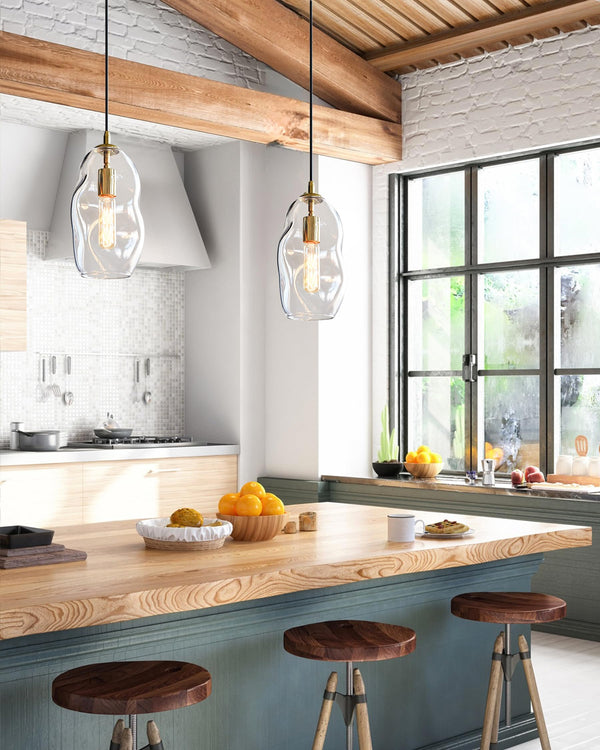 Hand Blown Art Glass Pendant Light – Modern Kitchen Island & Dining Room Fixture