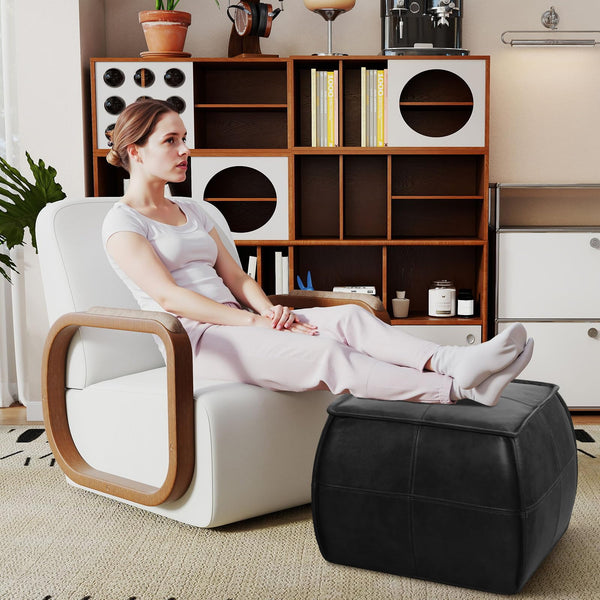 Genuine Leather Pouf Ottoman Footstool