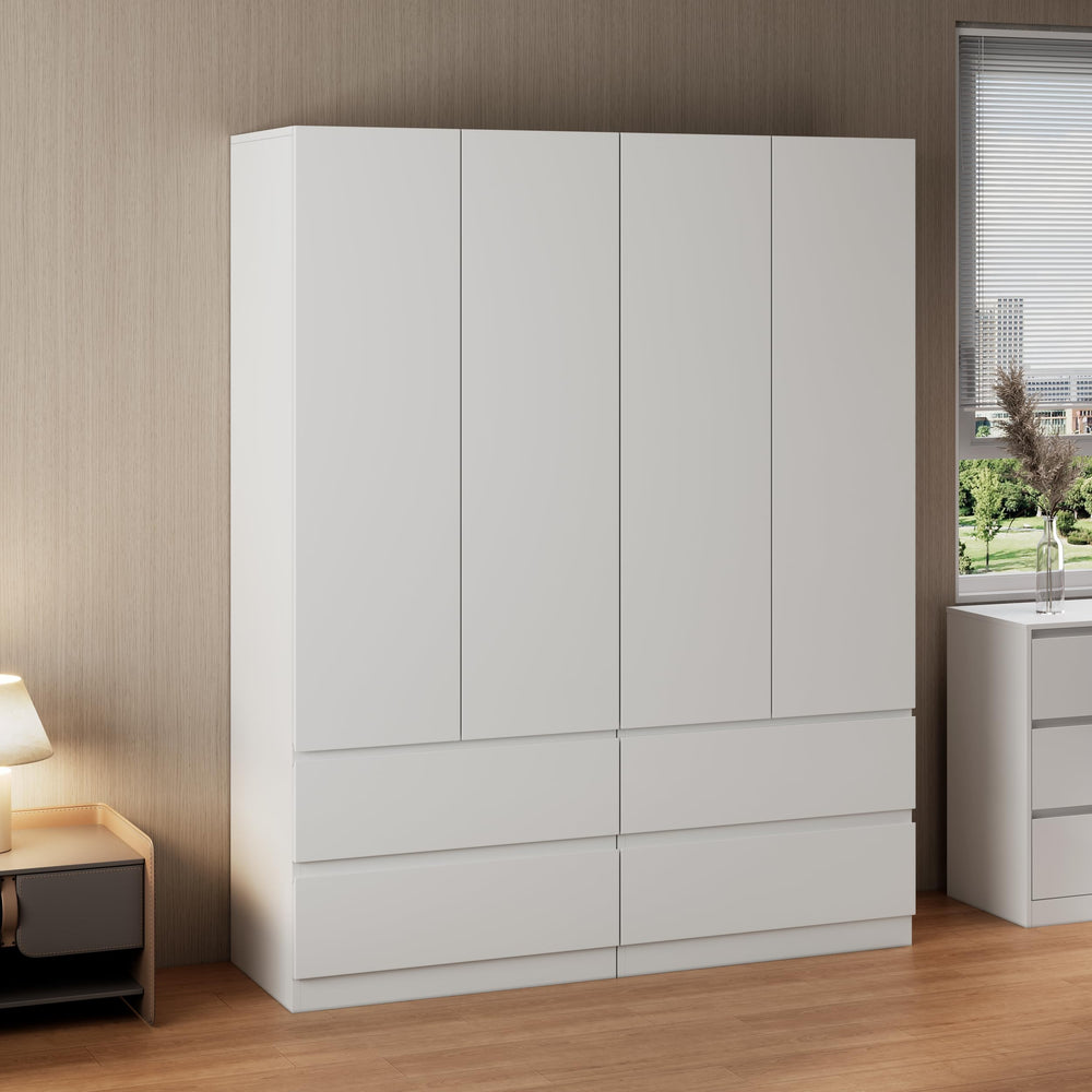 White Armoire Wardrobe with 2 Drawers, Shelves & Hanging Rod