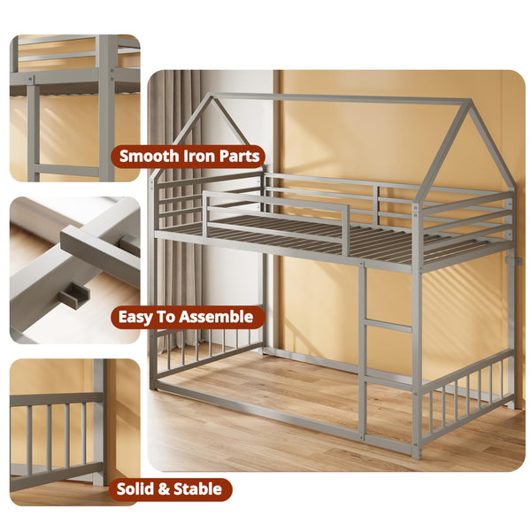 Twin Over Twin House Bunk Bed with Ladder & Guardrail