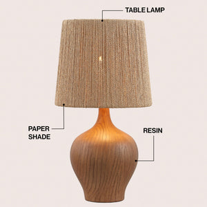 23" Rustic Farmhouse Resin Gourd LED Table Lamp with Paper Rope Shade