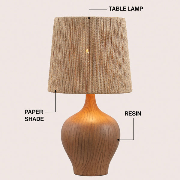 23" Rustic Farmhouse Resin Gourd LED Table Lamp with Paper Rope Shade