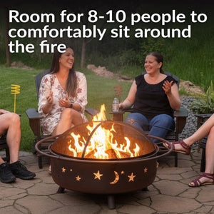 42-Inch Round Wood-Burning Outdoor Fire Pit with Spark Screen and Poker