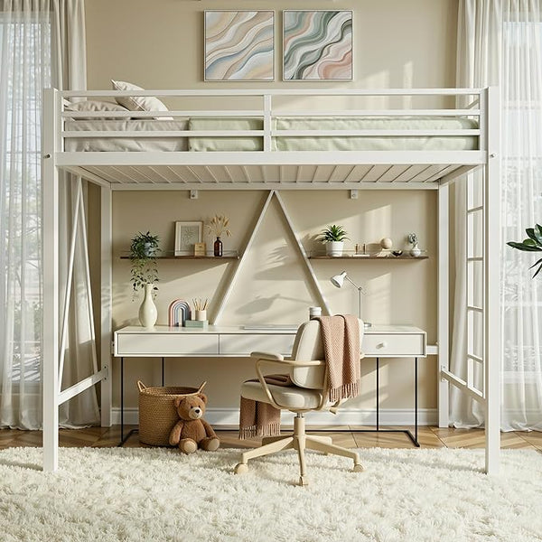 Twin Loft Bed with Metal Slats – Black