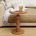 Round Cedar Pedestal End Table – Warm Natural
