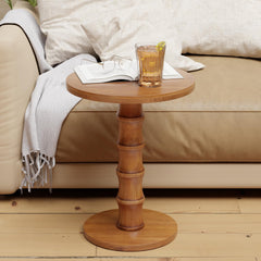 Round Cedar Pedestal End Table – Warm Natural