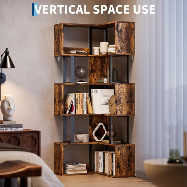 6-Tier L-Shaped Corner Bookshelf
