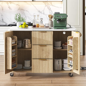 Rolling Kitchen Island with Drop Leaf, Power Outlet & 3 Drawers