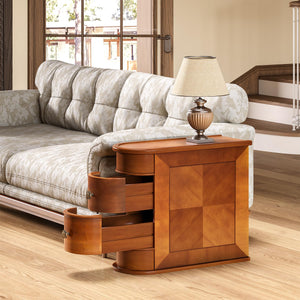Wood End Table with 2 Drawers Slim Nightstand