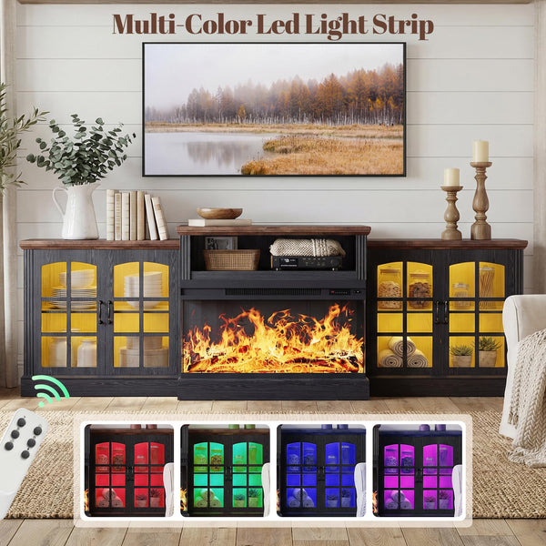 97" Fireplace TV Stand with 36" 3-Sided Glass Electric Fireplace