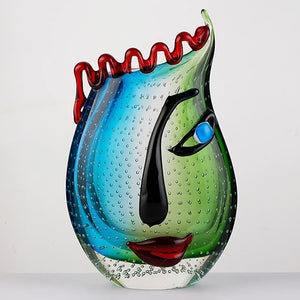 Murano-Style Art Glass Face Sculpture — Hand Blown Decorative Figurine