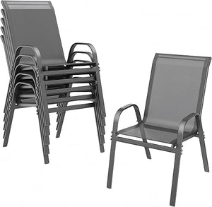 Stackable Patio Dining Chairs Set with Wide Seat & Metal Frame