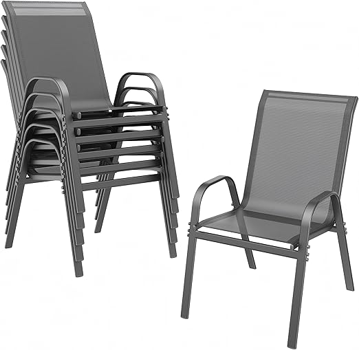 Stackable Patio Dining Chairs Set with Wide Seat & Metal Frame