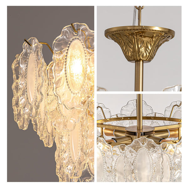 Gold Crystal Chandelier 3-Layer 6-Light Round Pendant Light