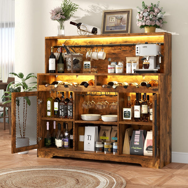 Wine Bar Cabinet with LED Light & Glass Holder