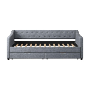 Upholstered Daybed with Storage Drawers | Linen Sofa Bed Twin & Full