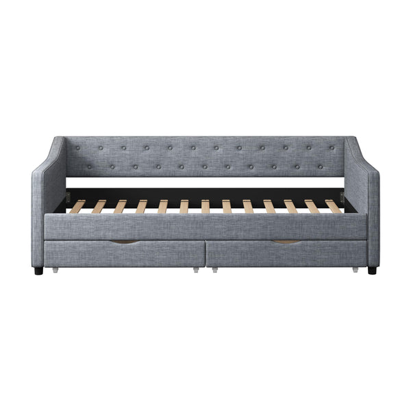 Upholstered Daybed with Storage Drawers | Linen Sofa Bed Twin & Full