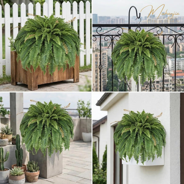 Artificial Boston Fern – 128 Fronds Large Hanging Plant, 56 Inch