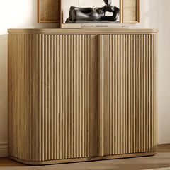 Fluted Sideboard Buffet Cabinet with Storage — Mid-Century Credenza with Solid Wood Handles