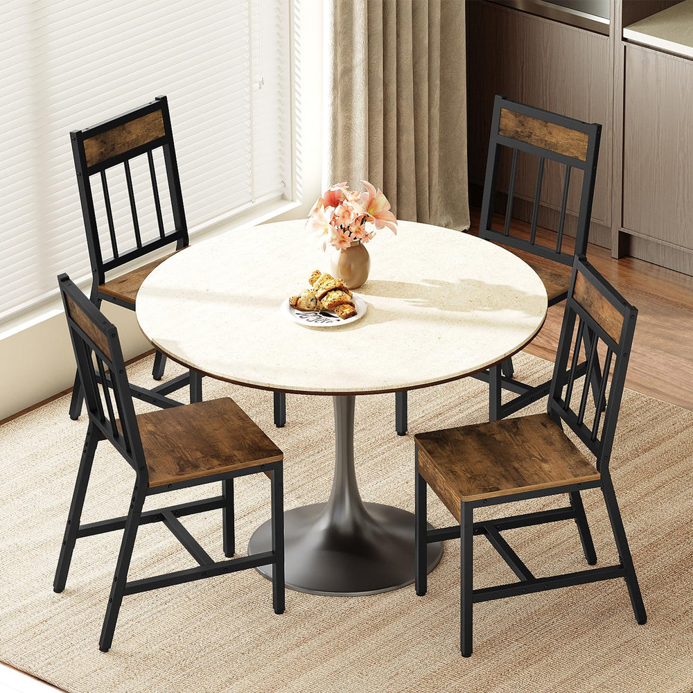 Industrial Dining Chairs Set with Metal Frame & Slanted Back