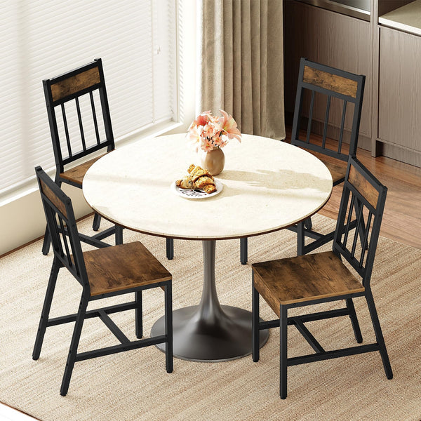 Industrial Dining Chairs Set with Metal Frame & Slanted Back