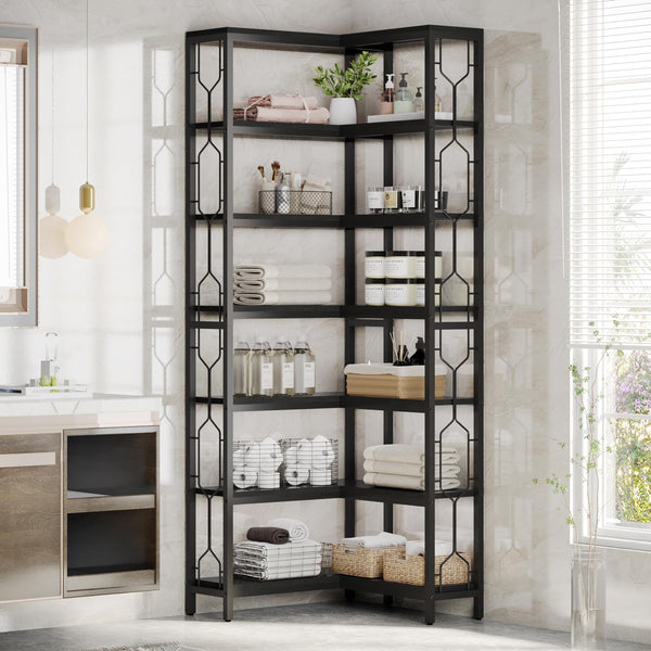 7-Tier Industrial Corner Bookshelf