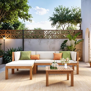 Acacia Wood Outdoor Sectional Sofa Set with Coffee Table