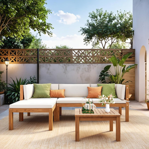 Acacia Wood Outdoor Sectional Sofa Set with Coffee Table
