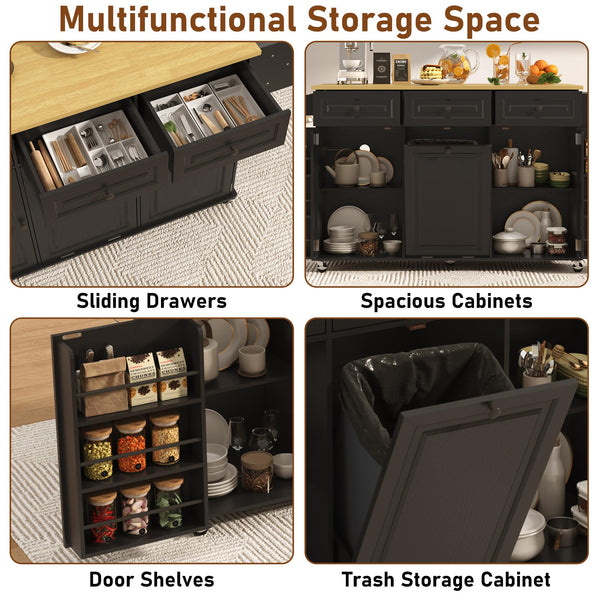 Rolling Kitchen Island with Power Outlet & Drop Leaf