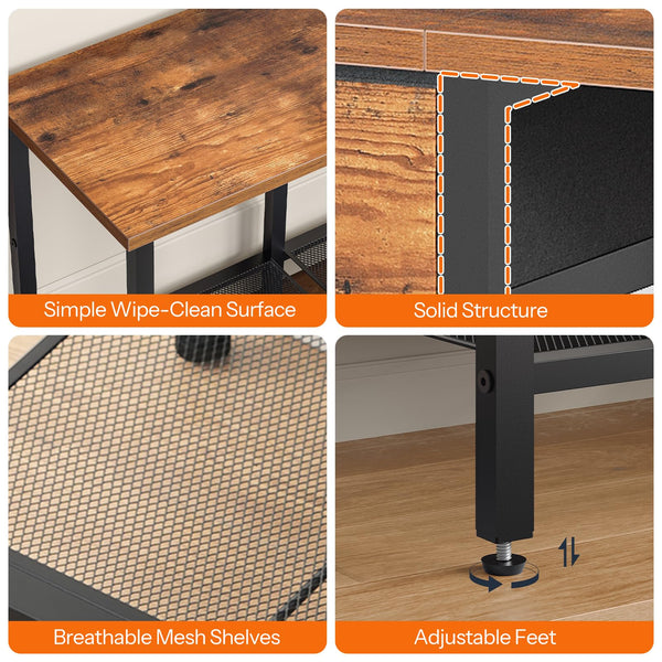 TV Stand for 55 Inch TVs with Fabric Drawer and Open Shelves