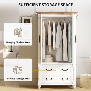 Farmhouse Armoire Wardrobe with 2 Doors & 2 Drawers – Freestanding Bedroom Closet Cabinet