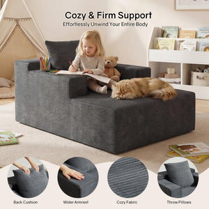 Corduroy Chaise Lounge Chair with Boneless Foam
