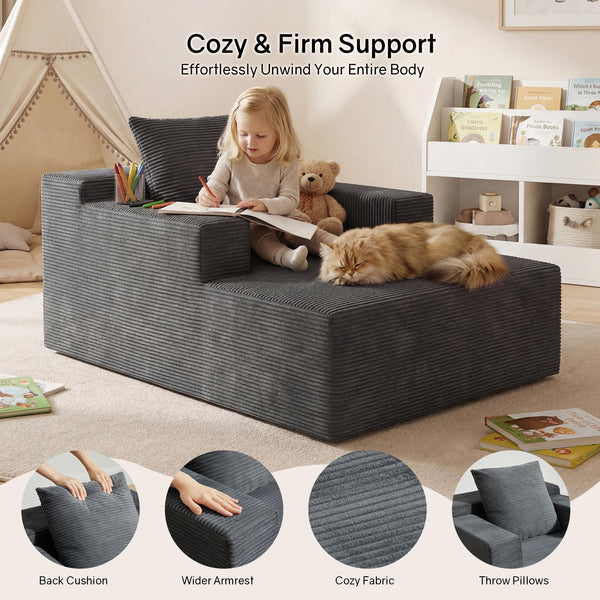 Corduroy Chaise Lounge Chair with Boneless Foam
